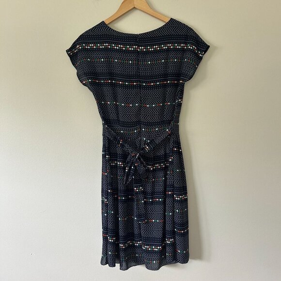 Vintage Navy Blue Polka Dot & Chevron Pattern Dress With Cap Sleeves & Tie Back - Picture 8 of 10